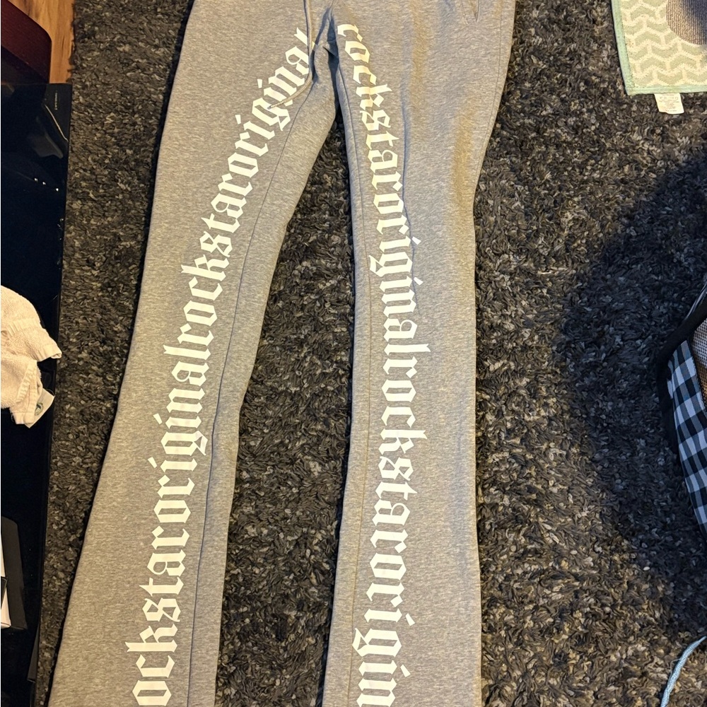 Grey rockstar dept flare and stacked sweatpants